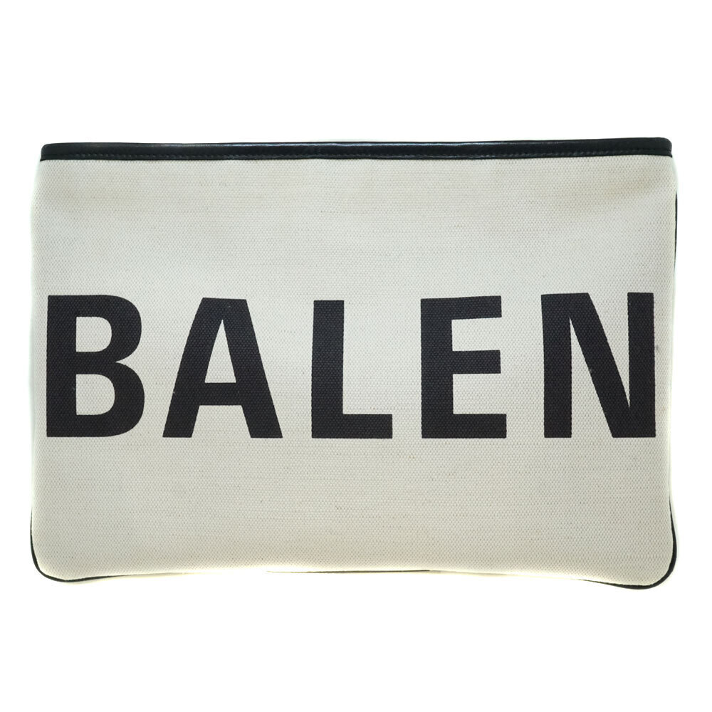 BALENCIAGA Clutch Bag Logo Shoulder Clutch Canvas White